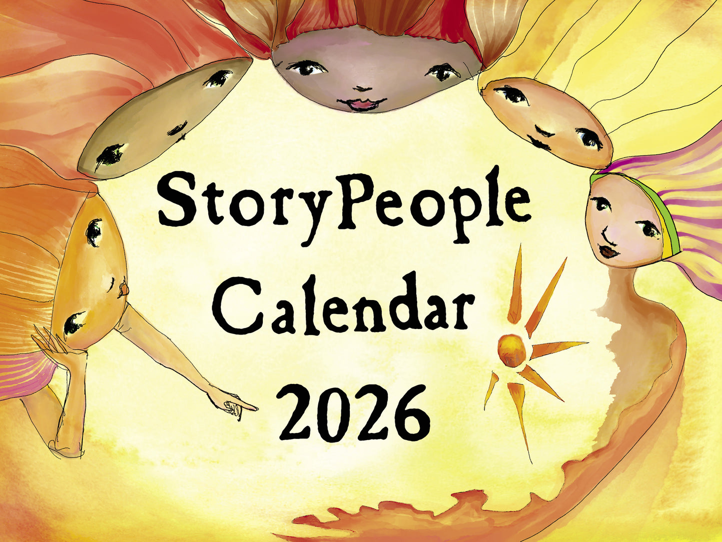 Calendar cover with art and 'StoryPeople Calendar 2026' text on a yellow background
